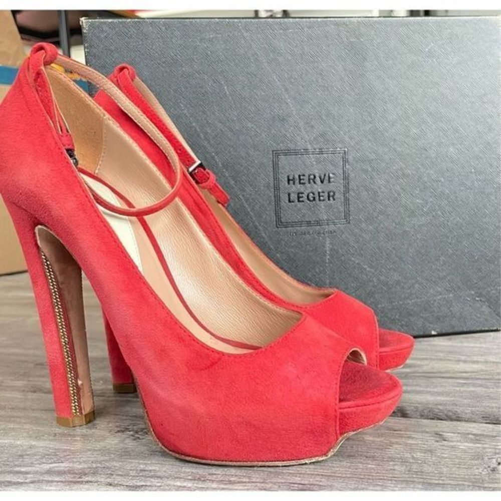 Herve Leger Balin Peep-toe Suede Pump - Picture 2 of 16